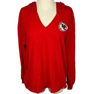 Fanatics Kansas City Chiefs Red Hooded V-Neck‎ Long Sleeve Top Women's XL